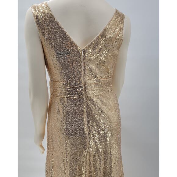 Kate Kasin Evening Gown Womens 8 Gold Sequined V-Neck Formal Prom Bridesmaid New - Picture 16 of 16